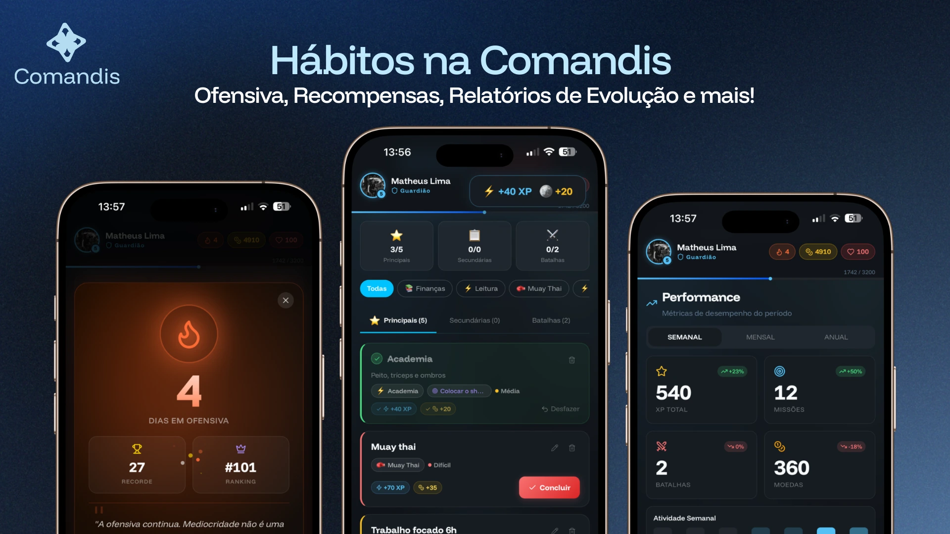 Tela principal do app Comandis